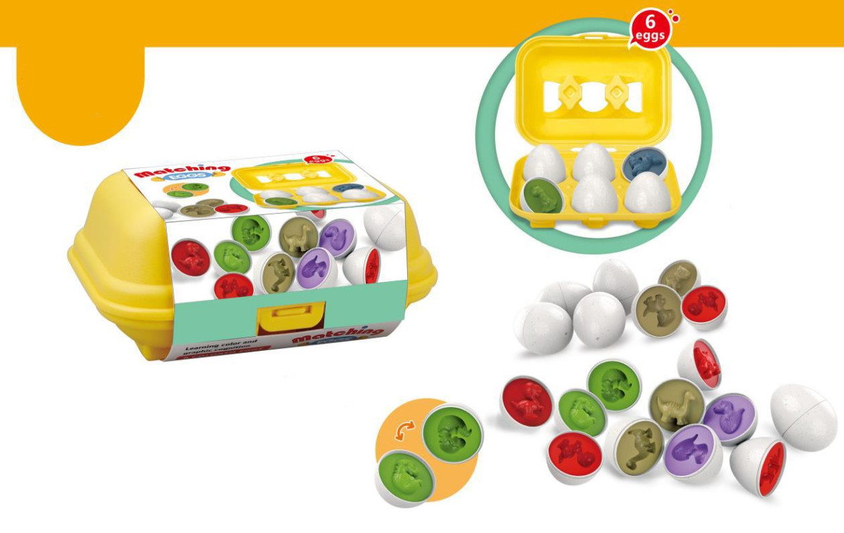 Розвиваюча іграшка-сортер яйця DF24B сортувальні яйця для моторики монтессорі 6 шт в лотку Геометричні фігури