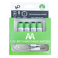 Акумуляторні багаторазові пальчикові батарейки Smartoools AA 4 шт 1,5V 2600 mWh з USB Type-C входом