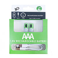 Акумуляторні багаторазові мізинчикові батарейки Smartoools AAA 2 шт 1,5V 750 mWh з USB Type-C входом