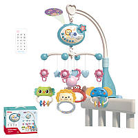 Музичний проектор-нічник мобіль на ліжечко для новонароджених з каруселлю та підвісними елементами з пультом керування (698-84)