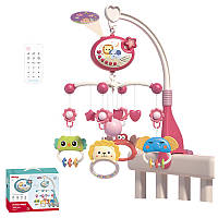 Музичний проектор-нічник мобіль на ліжечко для новонароджених з каруселлю та підвісними елементами з пультом керування (698-84)