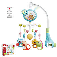 Музичний проектор-нічник мобіль на ліжечко для новонароджених з каруселлю та підвісними елементами з пультом керування Little
