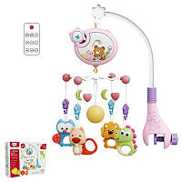 Музичний проектор-нічник мобіль на ліжечко для новонароджених з каруселлю та підвісними елементами з пультом керування Little