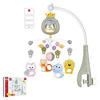 Музичний проектор-нічник мобіль на ліжечко для новонароджених з каруселлю та підвісними елементами з пультом керування Пінгвін