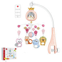 Музичний проектор-нічник мобіль на ліжечко для новонароджених з каруселлю та підвісними елементами з пультом керування Пінгвін