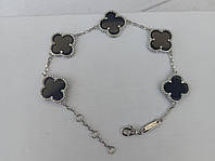 Браслет Женский Брендовый Ван Клиф Серебристый Оникс Черный Клевер 5 Цветков Van Cleef Ador Браслет Жіночий