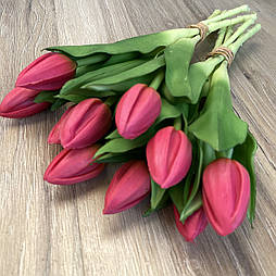 Штучний тюльпан бутон гелеві, латекс пучок 30 см 5 гілок малиновий