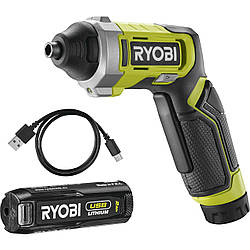 Ryobi Викрутка акумуляторна RSD4-120T 4В USB Lithium акб 1х2А·год 5Нм 200об·хв кейс для зберігання 10 насадок