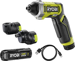 Ryobi Викрутка акумуляторна USB Lithium RSD4-120TA2 4В 1х2А·год 5Нм 200об·хв 2 насадки 10 біт 0.31кг кейс