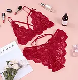 Жіноча білизна червоного кольору високі трусики та ліф без кісточок, фото 2