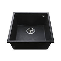 Гранітна мийка Globus Lux AMMER пiдстiльна, чорный металiк 440 х 440 мм - А0001 квадратна