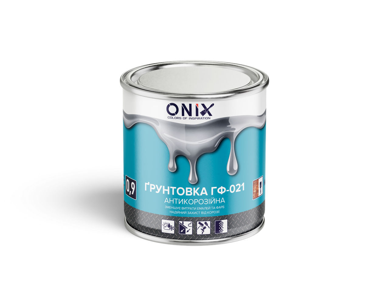 Грунт по металу 0.9 кг ГФ-021 Сірий антикорозійний "ONIX"
