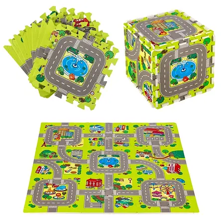 Розвивальний килимок-пазл Nils Fun MD02 Cars 90x90x1см 9 елементів, фото 1