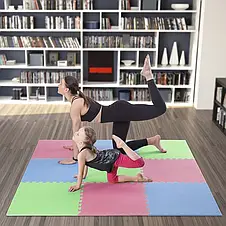 Килимок-пазл ONE FITNESS MP10 9 частин 176х176х1 см рожево-зелено-блакитний, фото 4