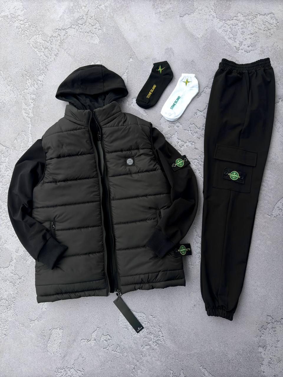Комплект жіночий Stone Island спортивний костюм жилетка весна осінь стон айленд чорний