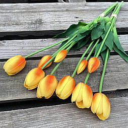 Штучний тюльпан бутон гелеві, латекс пучок 44 см 5 гілок жовтогарячий