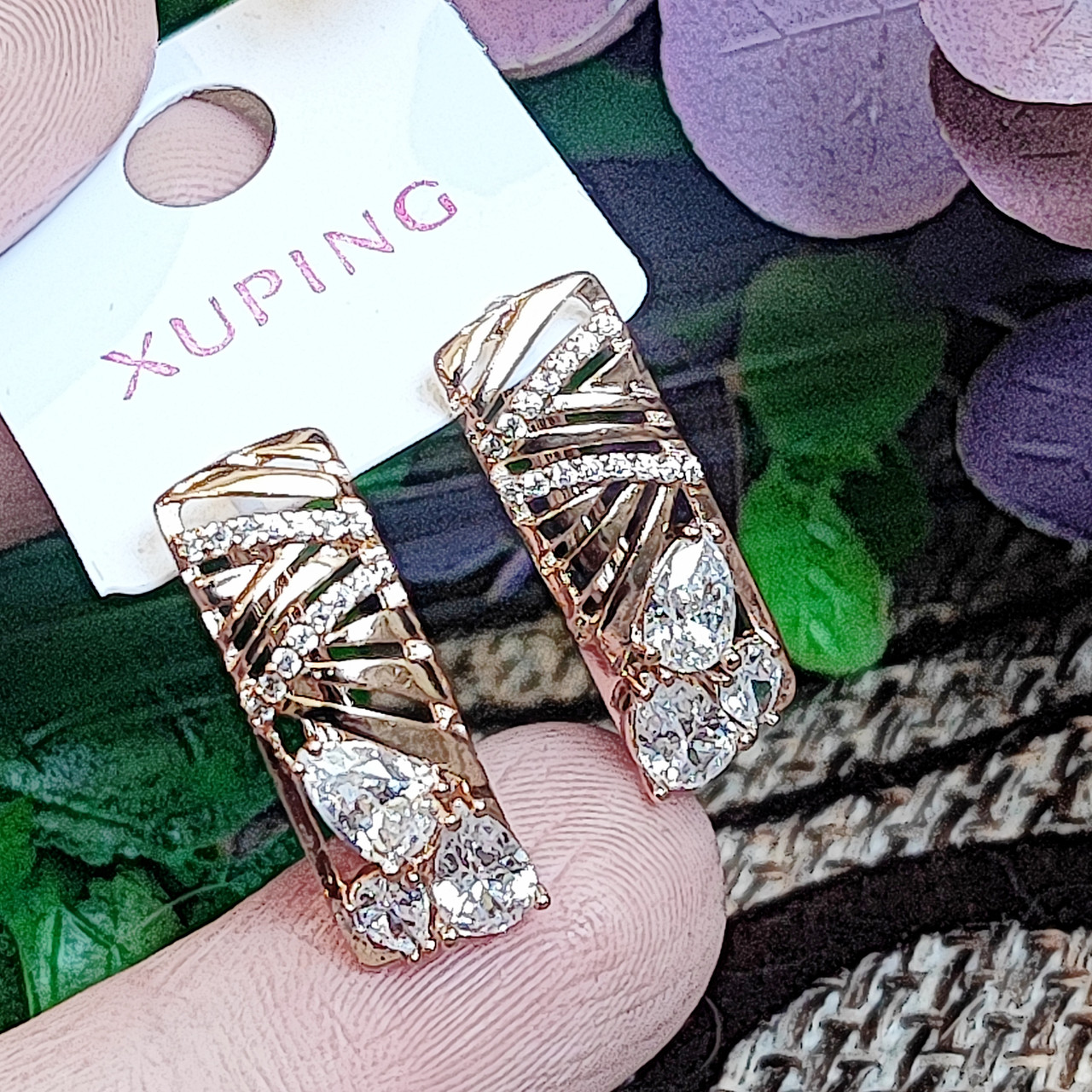 Сережки Xuping довжина 2.1см ширина 8мм медичне золото позолота 18К с1561