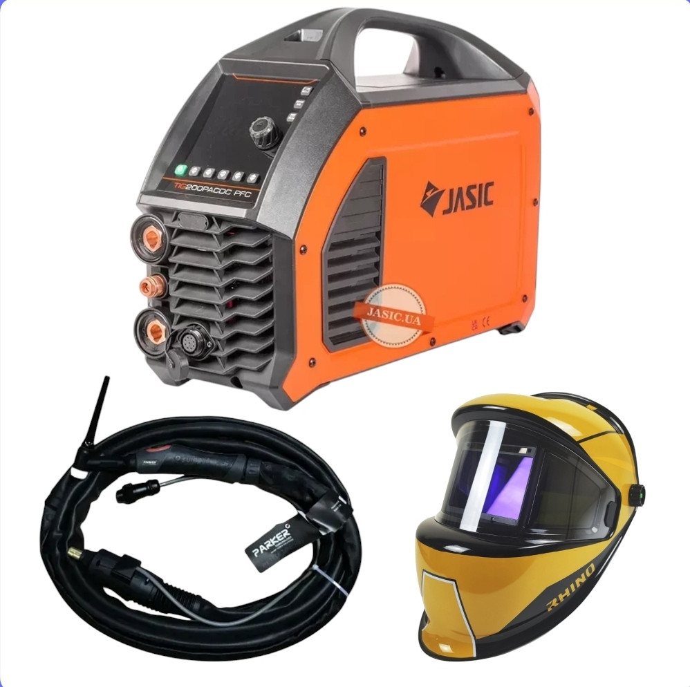 Апарат аргонодугового зварювання Jasic TIG-200P AC/DC PFC (E2S22) EVO20 (маска Rihno 900, пальник Parke 26)