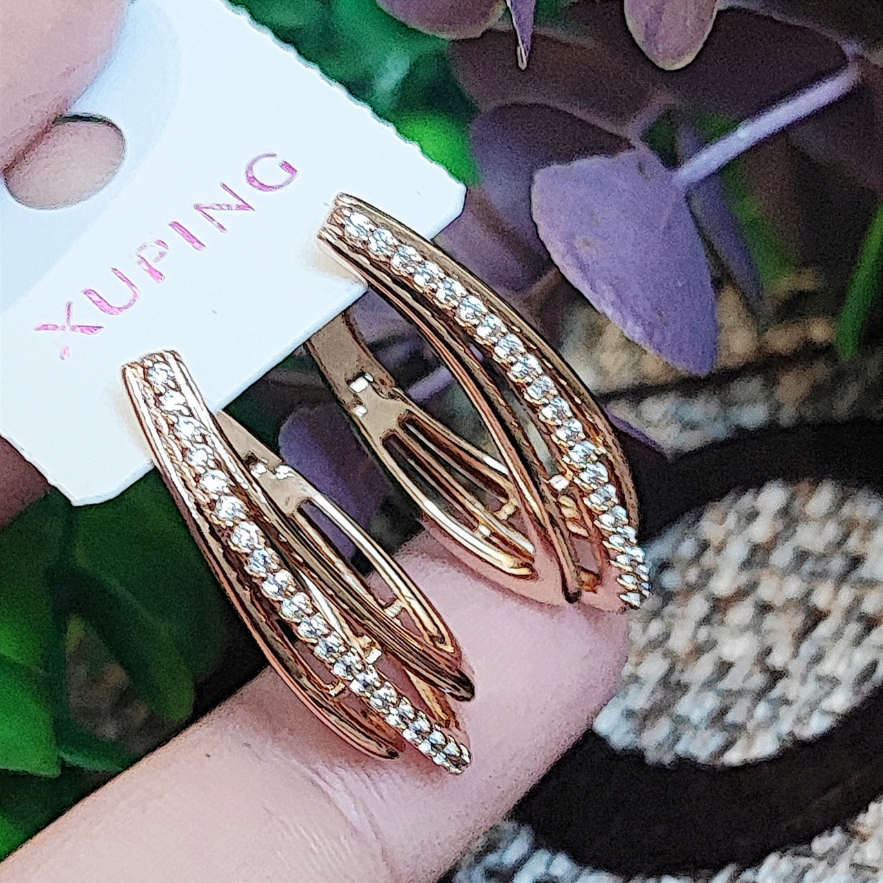 Сережки Xuping довжина 2.8см ширина 6мм медичне золото позолота 18К с1563