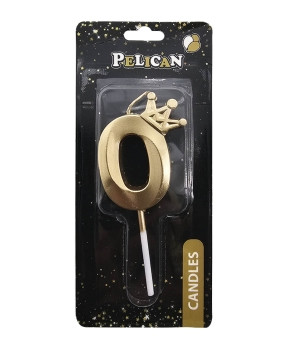 Свічка-цифра 3D з короною "0" золото 6см 863100 KNZ