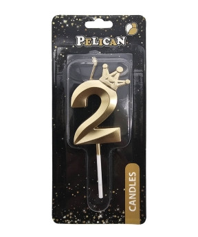 Свічка-цифра 3D з короною "2" золото 6см 863102 KNZ