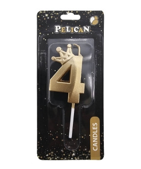 Свічка-цифра 3D з короною "4" золото 6см 863104 KNZ