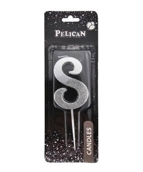 Свічка-цифра з блискітками "8" срібло 5см 863318 KNZ, фото 1