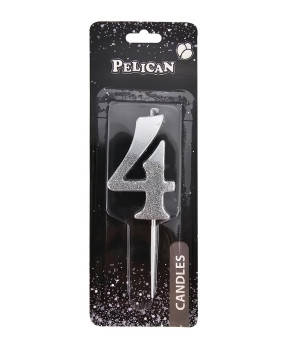 Свічка-цифра з блискітками "4" срібло 5см 863314 KNZ, фото 1