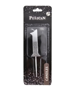 Свічка-цифра з блискітками "1" срібло 5см 863311 KNZ