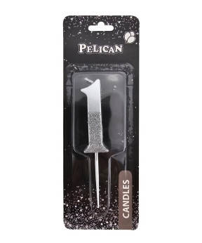 Свічка-цифра з блискітками "1" срібло 5см 863311 KNZ, фото 1