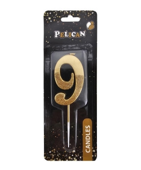 Свічка-цифра з блискітками "9" золото 5см 863309 KNZ