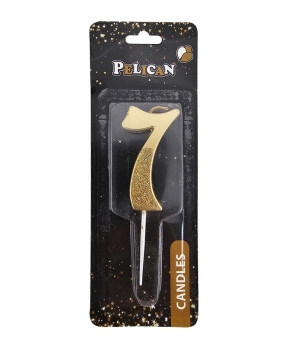 Свічка-цифра з блискітками "7" золото 5см 863307 KNZ
