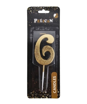 Свічка-цифра з блискітками "6" золото 5см 863306 KNZ