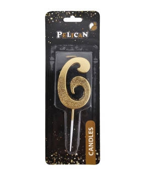 Свічка-цифра з блискітками "6" золото 5см 863306 KNZ, фото 1