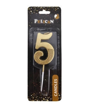 Свічка-цифра з блискітками "5" золото 5см 863305 KNZ, фото 1