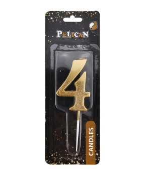 Свічка-цифра з блискітками "4" золото 5см 863304 KNZ