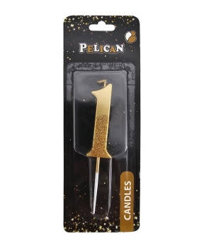 Свічка-цифра з блискітками "1" золото 5см 863301 KNZ, фото 1