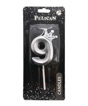 Свічка-цифра 3D з короною "9" срібло 6см 863119 KNZ, фото 1