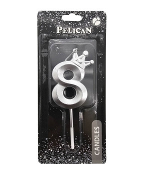 Свічка-цифра 3D з короною "8" срібло 6см 863118 KNZ