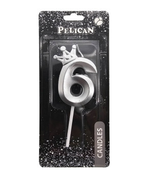 Свічка-цифра 3D з короною "6" срібло 6см 863116 KNZ