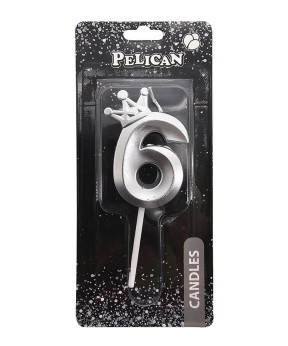 Свічка-цифра 3D з короною "6" срібло 6см 863116 KNZ, фото 1
