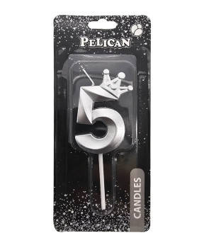 Свічка-цифра 3D з короною "5" срібло 6см 863115 KNZ, фото 1