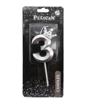 Свічка-цифра 3D з короною "3" срібло 6см 863113 KNZ