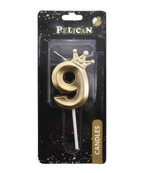 Свічка-цифра 3D з короною "9" золото 6см 863109 KNZ, фото 1