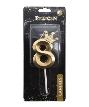 Свічка-цифра 3D з короною "8" золото 6см 863108 KNZ