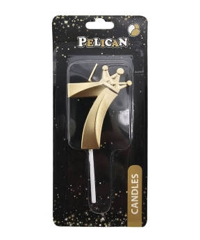 Свічка-цифра 3D з короною "7" золото 6см 863107 KNZ, фото 1