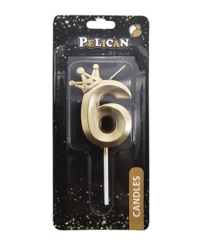 Свічка-цифра 3D з короною "6" золото 6см 863106 KNZ