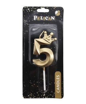 Свічка-цифра 3D з короною "5" золото 6см 863105 KNZ