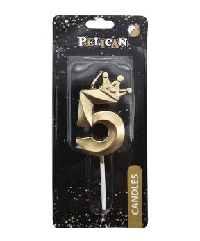 Свічка-цифра 3D з короною "5" золото 6см 863105 KNZ, фото 1