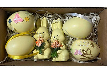 Великодній набір прикрас для декору Яйця і кролики 6 предметів